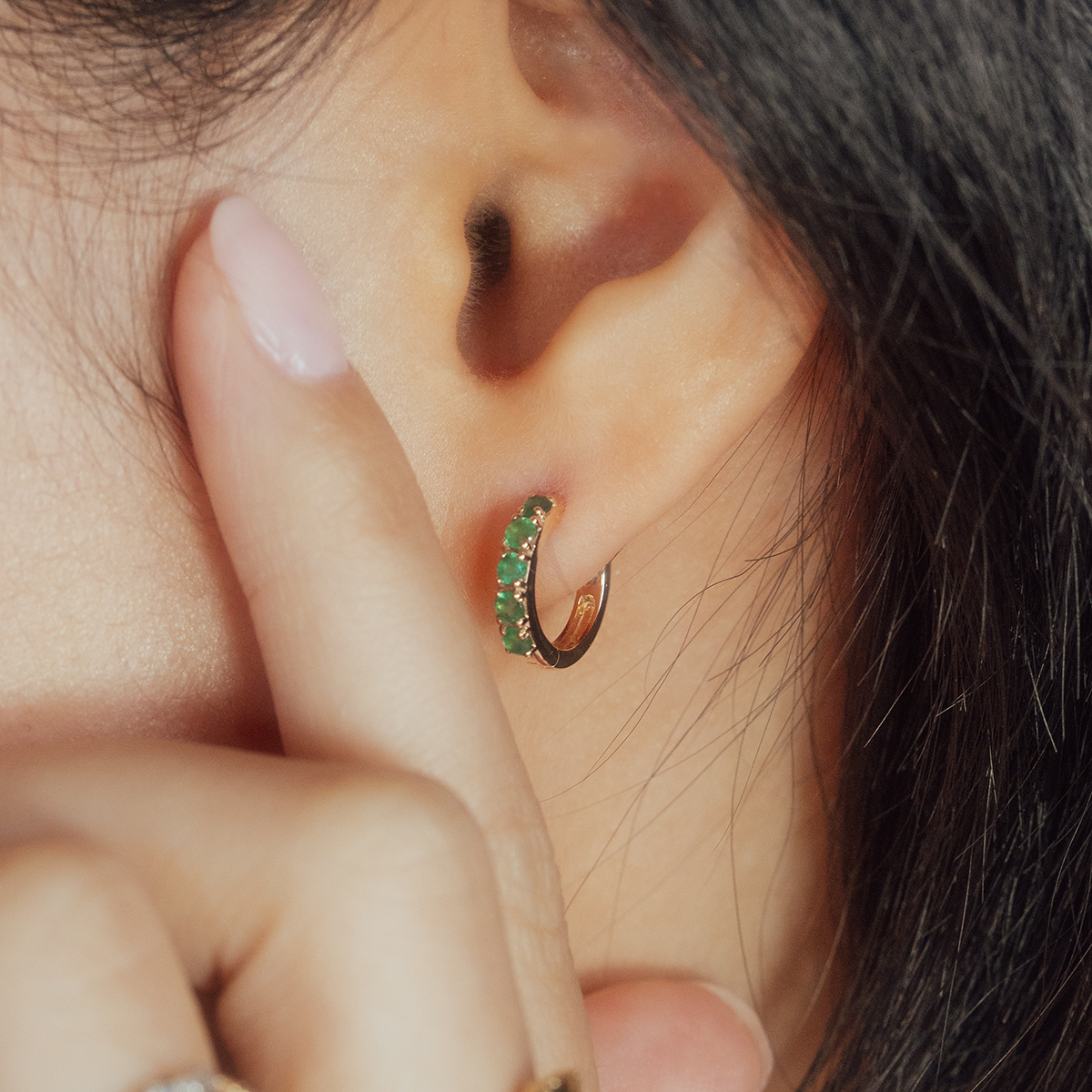 Solid Gold Emerald Huggie Hoops - 14K Real Gold Small Hoop Earrings for Women, Minimalist Dainty Everyday Jewelry Gift - Perfect for Work, Date Night & Special Occasions