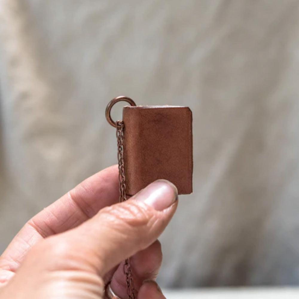 Handmade Peg and Awl Leather Book Necklace - Vintage Literary Jewelry for Book Lovers | Perfect Gift for Readers, Writers & Bibliophiles