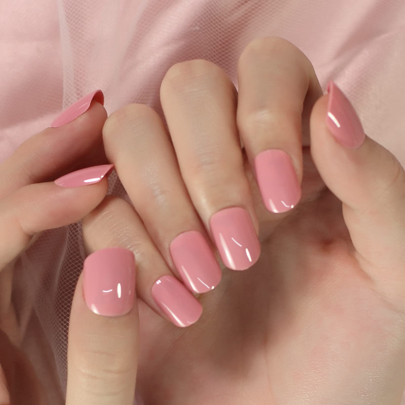 CoolNail Medium Glossy Nude Pink Press-On False Nails - Short Squoval Round Fake Nails for Manicure | Salon Quality Daily Wear Nail Art Tips | Perfect for Parties, Weddings & Everyday Elegance