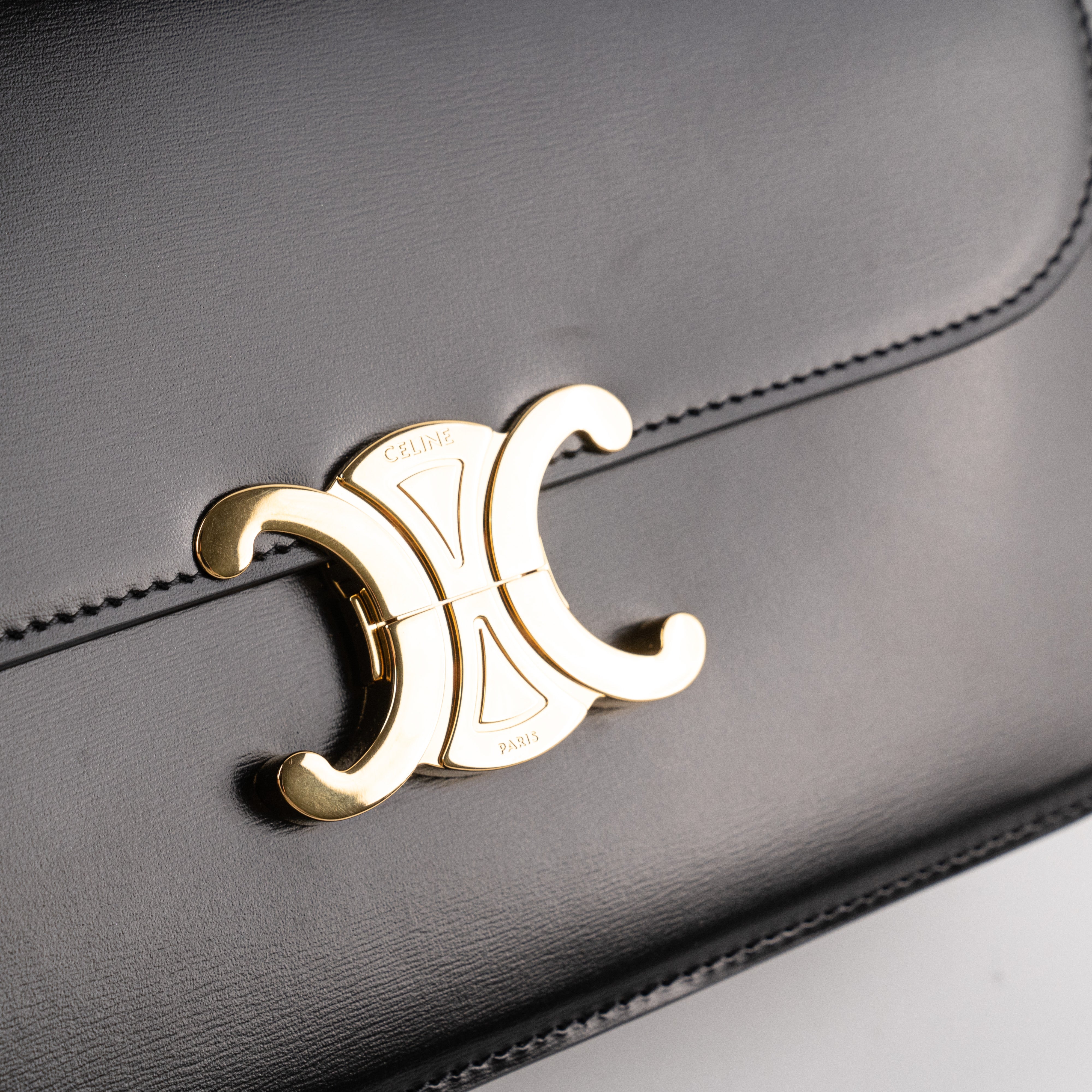 Celine Triomphe Medium Black Leather Crossbody Bag for Women | Luxury Designer Handbag for Everyday Use, Work & Evening Out