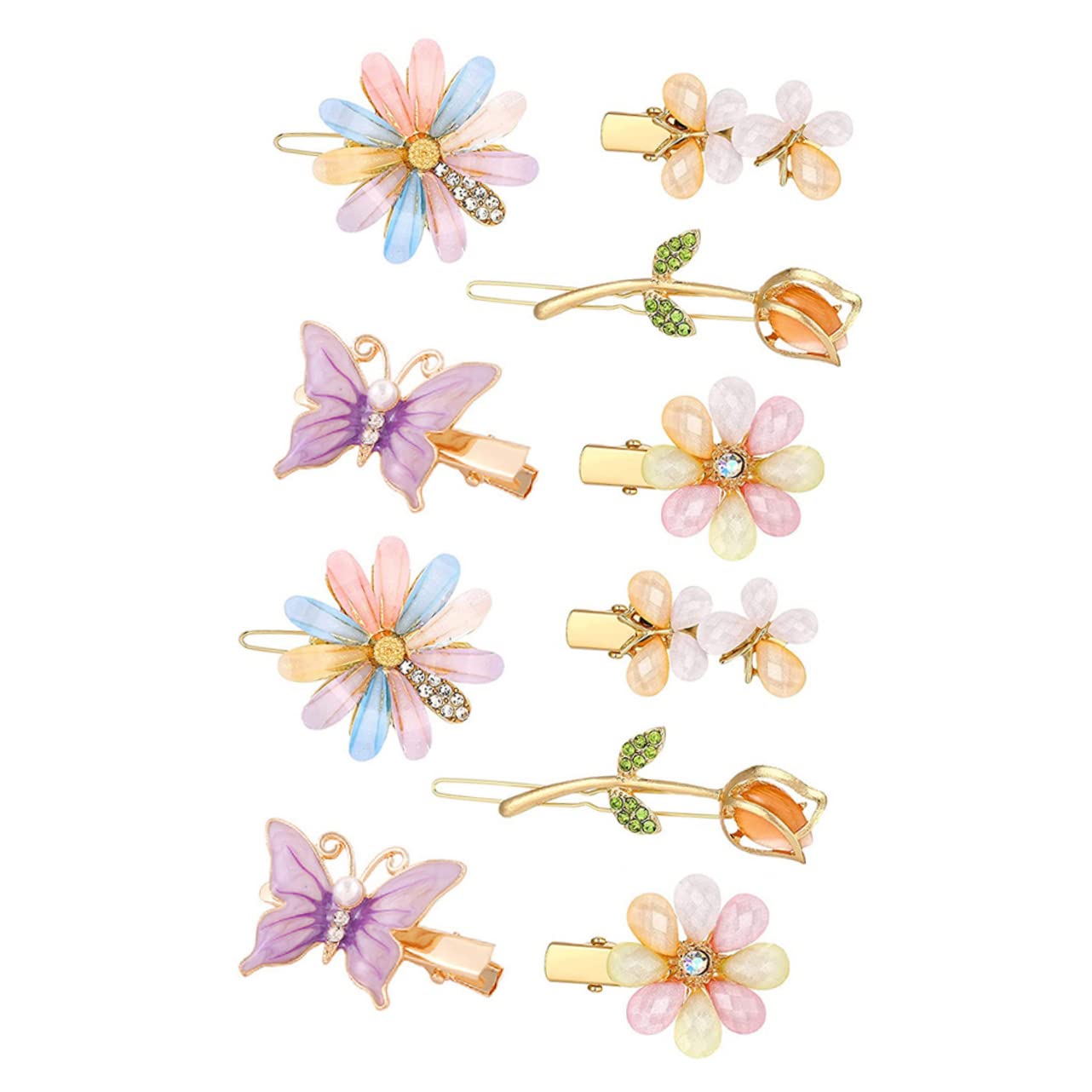 FOMIYES 10pcs Rhinestone Hair Barrettes for Women - Gold Wedding Hair Clips, Floral & Butterfly Hairpins for Girls & Women - Perfect for Bridal, Party, Prom & Daily Use