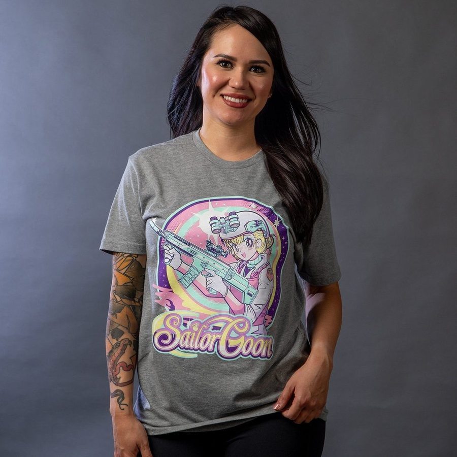 Women's Sailor Goon Boyfriend Fit T-Shirt - Dark Heather Gray | Casual Loose Fit Tee for Everyday Wear, Street Style & Layering
