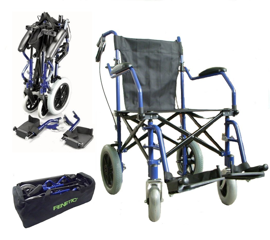 Lightweight Heavy Duty Folding Travel Wheelchair with Hand Brakes - Portable Transit Wheelchair in Carrying Bag (ECTR04HD) | Ideal for Air Travel, Shopping & Outdoor Activities