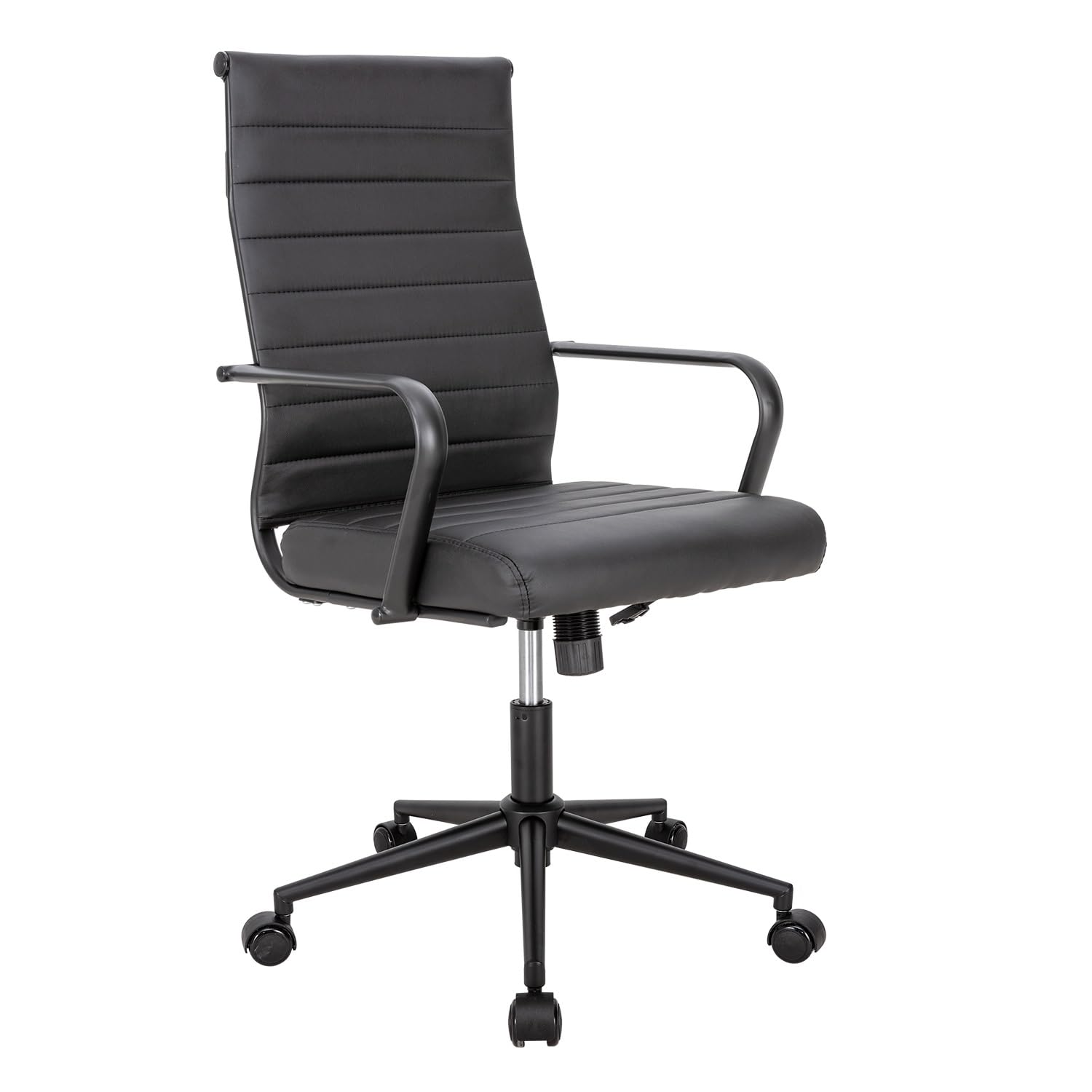 Ergonomic Office Desk Chair with Wheels - High Back Executive Swivel Rolling Chair, PU Leather Modern Ribbed Design for Home & Office Conference - Perfect for Long Work Hours, Video Calls, and Professional Workspaces