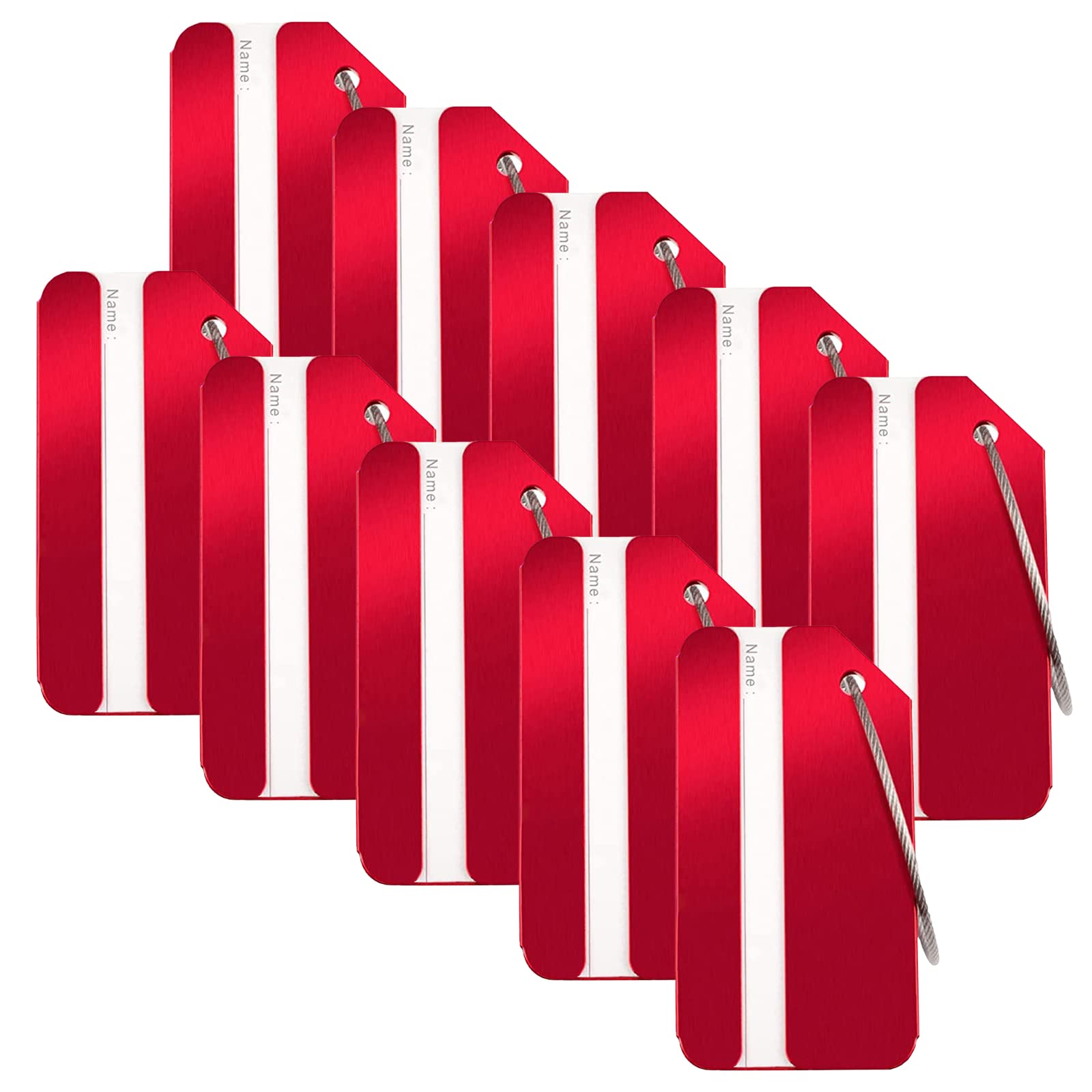 10pcs Red Aluminum Alloy Luggage Tags with Name ID Card & Key Ring - WANDIC Metal Baggage Labels for Travel & Business - Perfect for Airports, Hotels and Cruise Ship Identification