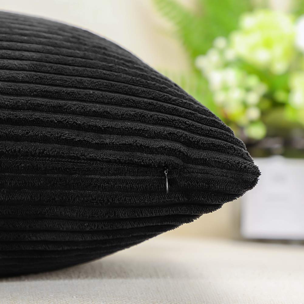 Artscope Cozy Striped Corduroy Pillow Covers - Super Soft Decorative Oblong Throw Pillow Cases 12x20 Inches for Sofa, Couch, Bed & Car - Perfect for Home Decor, Living Room Accents & Seasonal Styling (Black)
