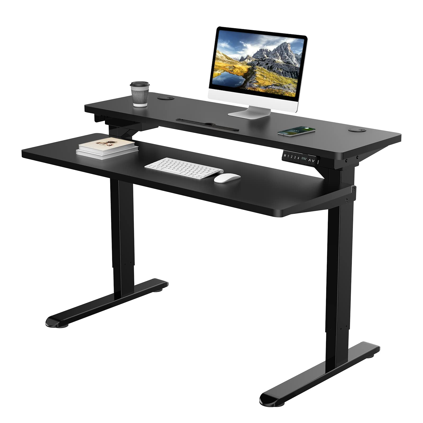 AIMEZO Dual Motor Electric Height Adjustable Standing Desk with Split Top - Black Frame & Black Tabletop for Home Office, Gaming, and Workspace Ergonomics