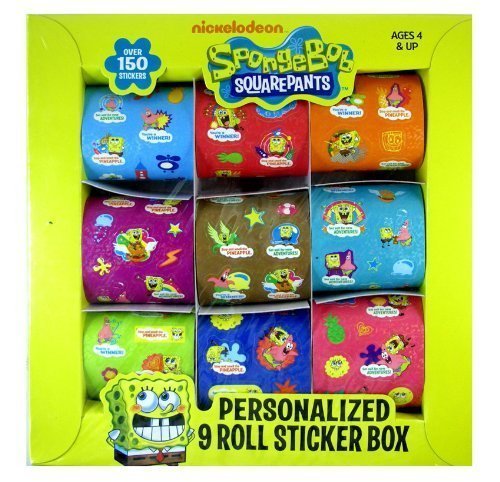 Spongebob SquarePants Sticker Rolls - 9 Pack Bulk Stickers for Kids, DIY Scrapbooking, Water Bottles & Laptop Decoration - Fun Cartoon Character Decals for School, Party Favors & Arts and Crafts