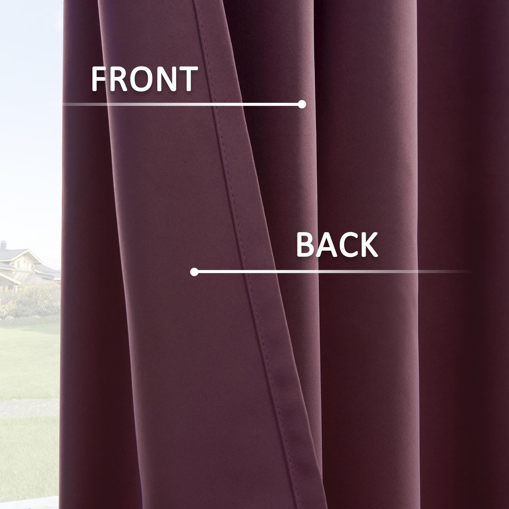 Thermal Insulated Blackout Curtains - 42x54 Inch Purple Red Drapes with Antique Copper Grommets for Bedroom, Living Room & Basement Windows | Noise Reducing & Energy Saving Window Treatment (1 Pair, Burgundy)