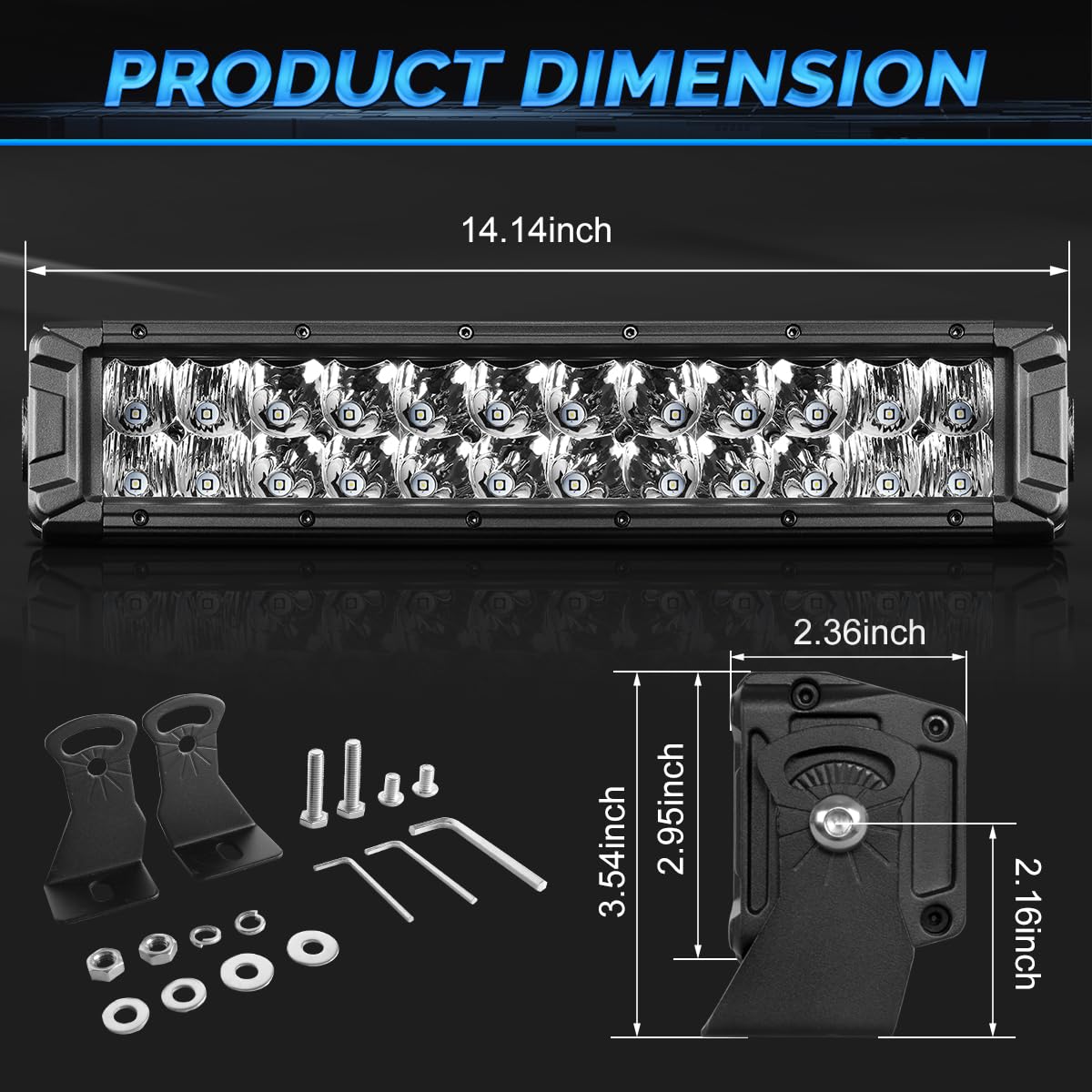 Rigidhorse 14 Inch 120W LED Light Bar - Dual Row Flood & Spot Beam Combo for Off-Road, Driving, Fog & Work Lights | Fits Trucks, SUVs, ATVs, UTVs, 4x4, 4WD & Boats | Perfect for Night Driving, Off-Road Adventures & Marine Use