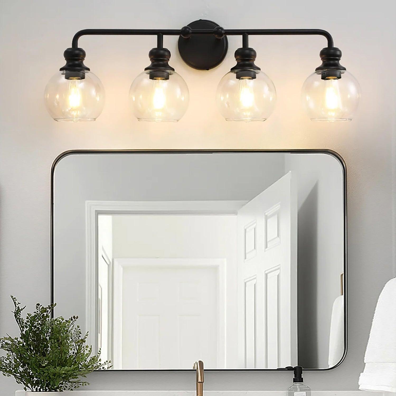 Modern Black Clear Glass 4-Light Bathroom Vanity Light - Perfect for Bathroom, Dressing Room & Makeup Area Lighting
