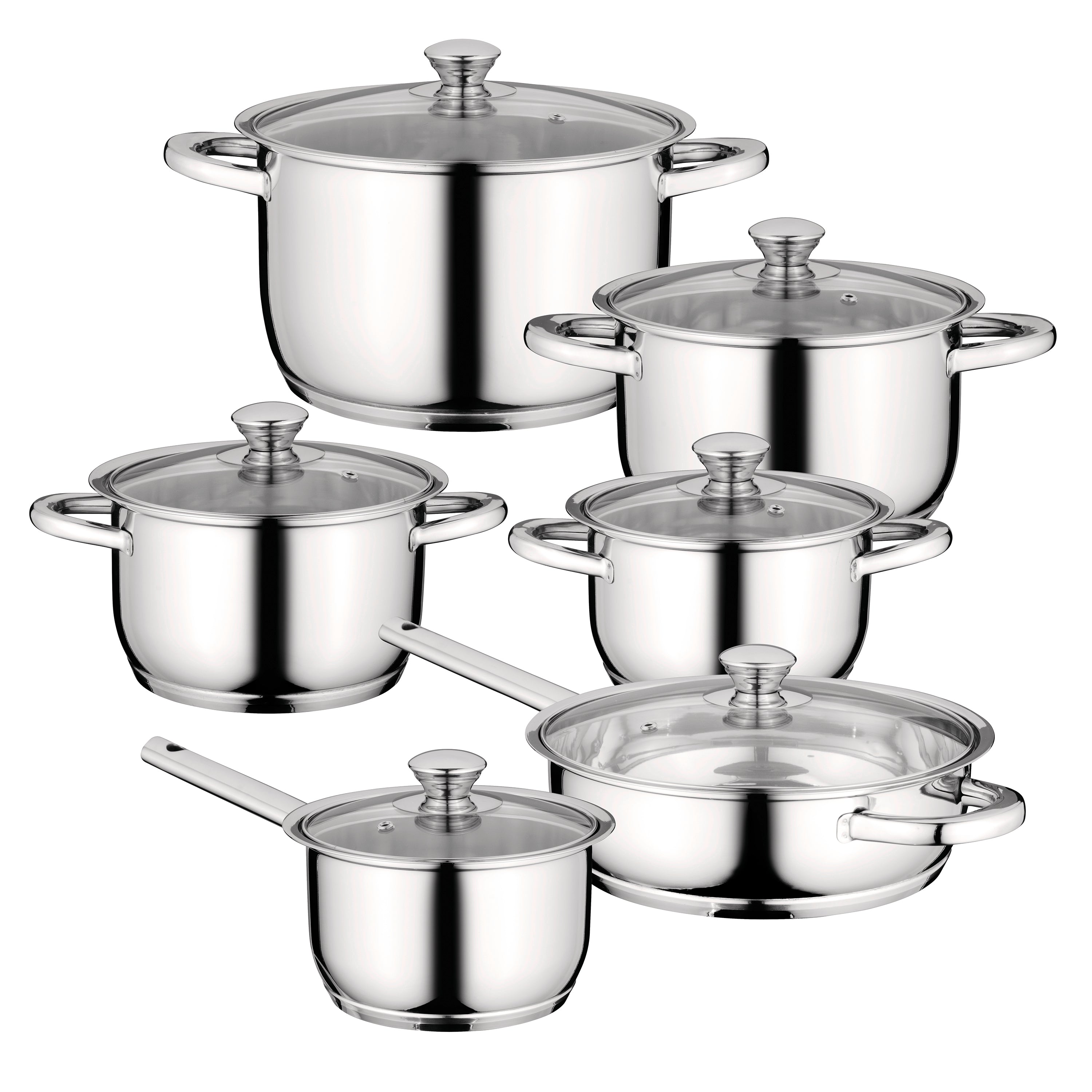 BergHOFF Essentials Gourmet 12-Piece 18/10 Stainless Steel Cookware Set - Premium Kitchen Pots and Pans for Cooking, Boiling & Frying - Perfect for Home Chefs & Professional Kitchens