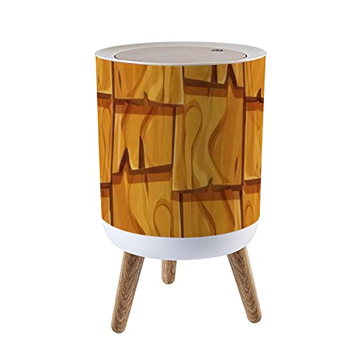Vintage Style Round Trash Can with Press Lid - Wooden Roof Design - 7L/1.8 Gallon Small Garbage Bin - Dog-Proof Wastebasket with Wooden Legs - Perfect for Kitchen, Bathroom, Office & Pet-Friendly Homes