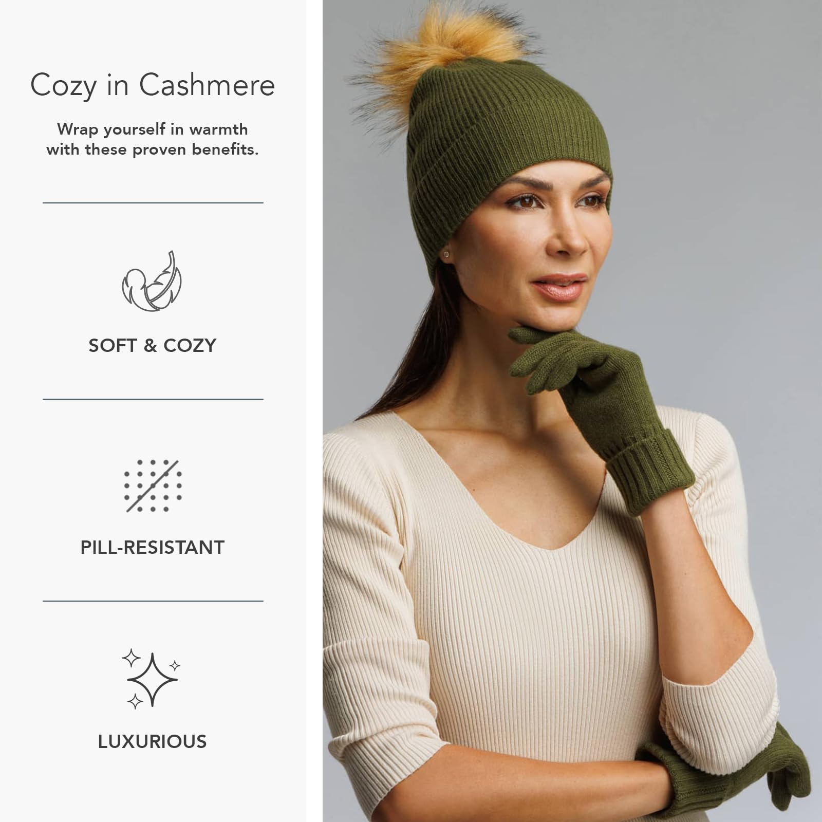 Fishers Finery Women's 100% Soft Cashmere Winter Hat and Gloves Set with Gift Box - Warm Beanie & Mittens for Cold Weather, Outdoor Activities, and Holiday Gifts