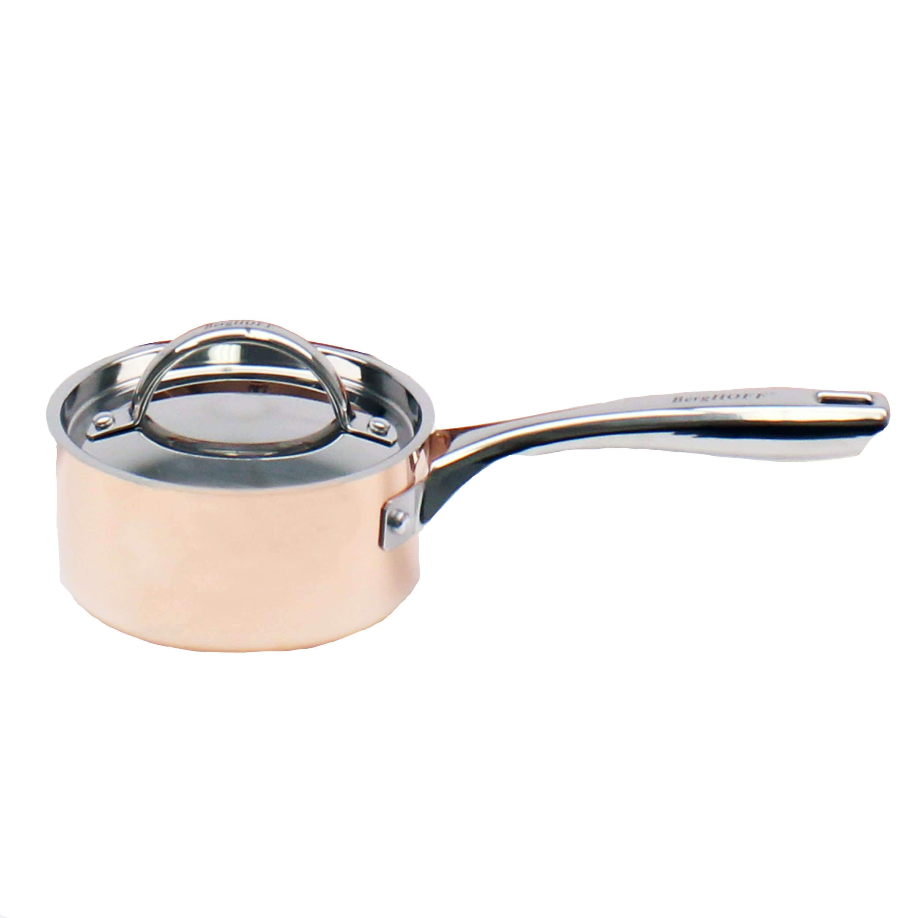 BergHOFF Vintage Tri-Ply Copper 1 Quart Saucepan with Lid - 5.5 Inch Polished Cookware for Induction, Gas & Electric Stoves - Perfect for Simmering Sauces, Melting Butter & Cooking Small Portions