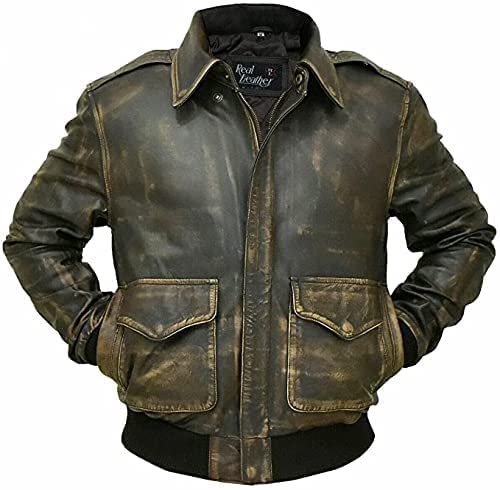 Authentic A2 Aviator Brown Leather Jacket - WWII Flying Tiger Bomber Jacket for Men - US Air Force Vintage Flight Jacket - Perfect for Aviation Enthusiasts & Historical Reenactments