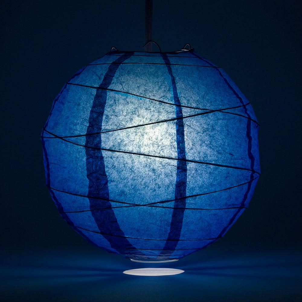 20 Inch Navy Blue Freestyle Ribbed Round Paper Lanterns - Party Decorations, Wedding Centerpieces, Asian Festival Lighting, Home & Garden Decoration