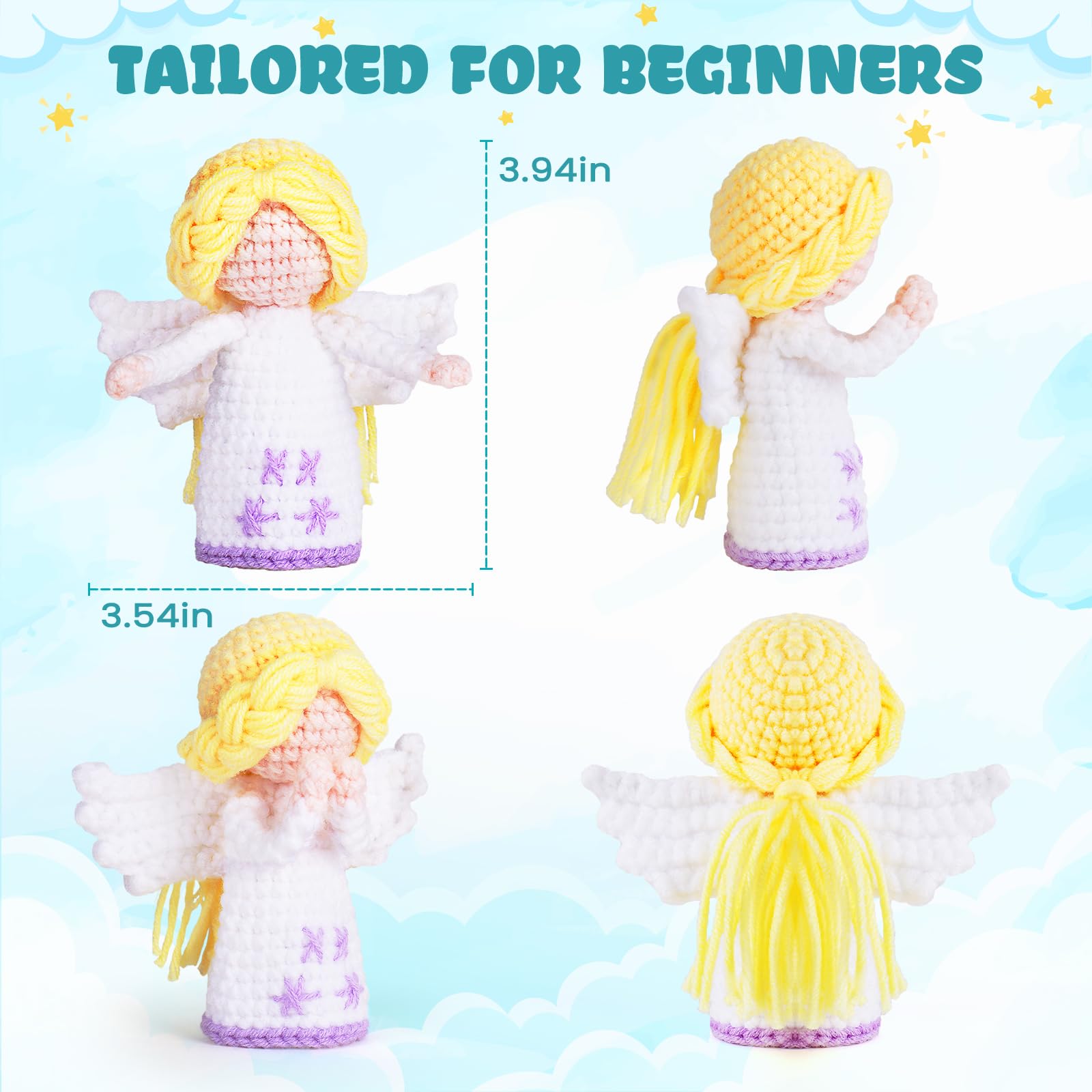 Beginner Crochet Kit for Adults & Kids - 2-Pack Amigurumi Angel DIY Knitting Supplies with Step-by-Step Video Tutorials (40%+ Yarn) | Perfect for Crafting, Gifts & Stress Relief