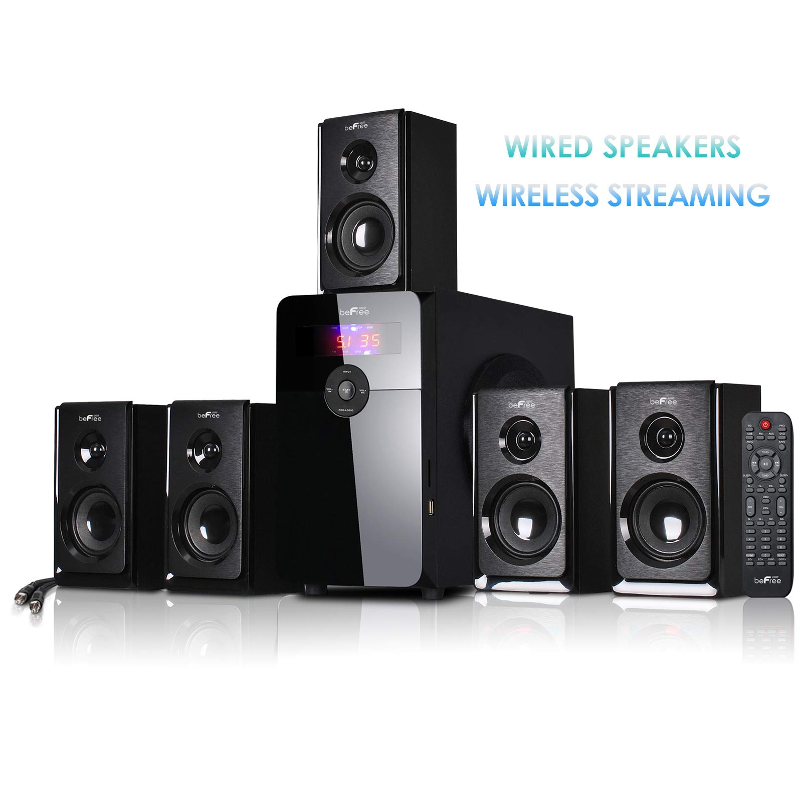 beFree Sound 5.1 Channel Bluetooth Surround Sound Speaker System - Wireless Home Theater Audio for Movies, Gaming & Music (Black)