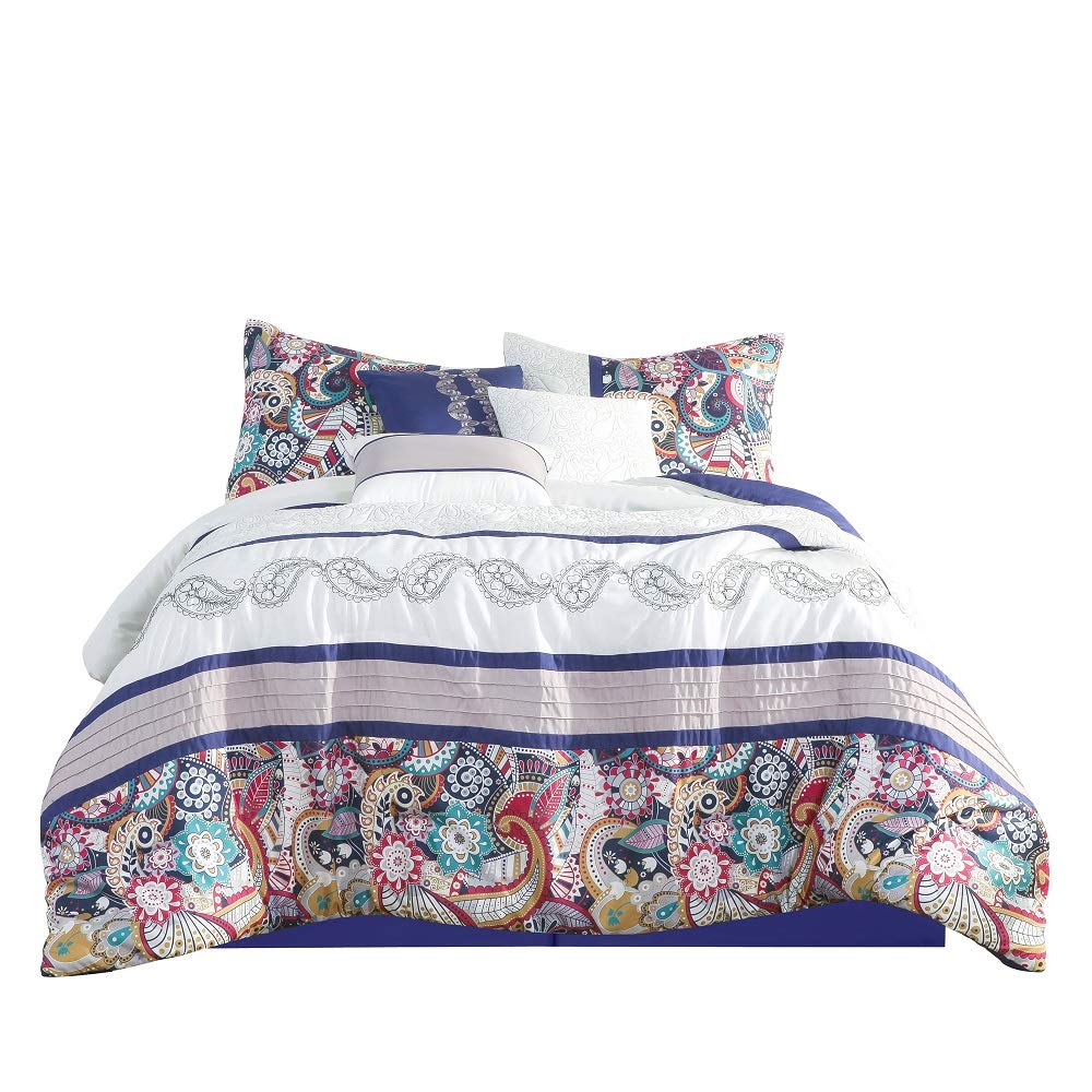 WPM WORLD PRODUCTS MART 7-Piece Paisley Print Comforter Set - Purple & White Queen Size Bedding Set | Includes Comforter, Sheets & Pillowcases | Soft Microfiber Bed in a Bag for Modern Bedrooms & Guest Rooms