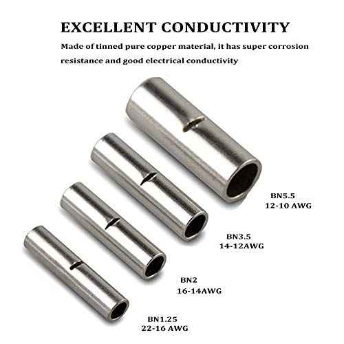 10 Pcs Non-Insulated Butt Connectors - AWG #4 Electrical Wire Crimp Terminals for Automotive, Marine & Home Wiring Projects