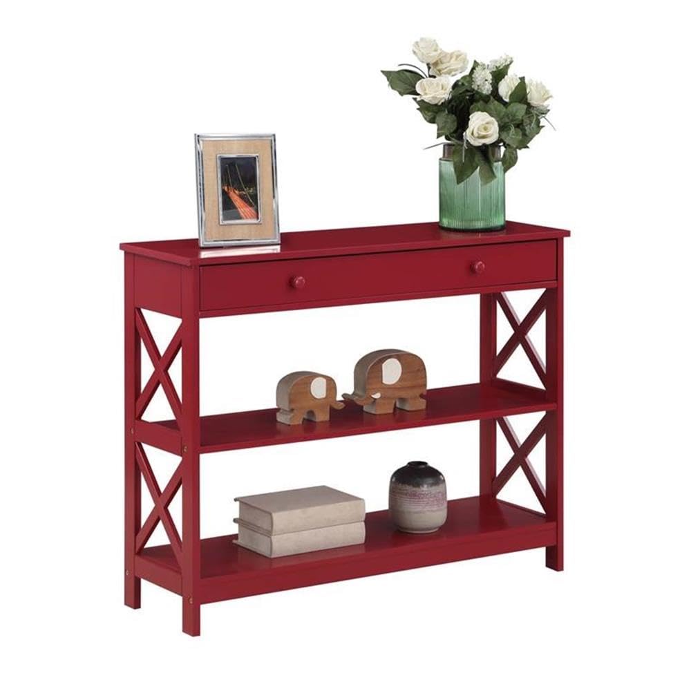 Pemberly Row Transitional One-Drawer Console Table with Shelves in Cranberry Red - Elegant Entryway Furniture for Hallway, Living Room & Foyer Decor