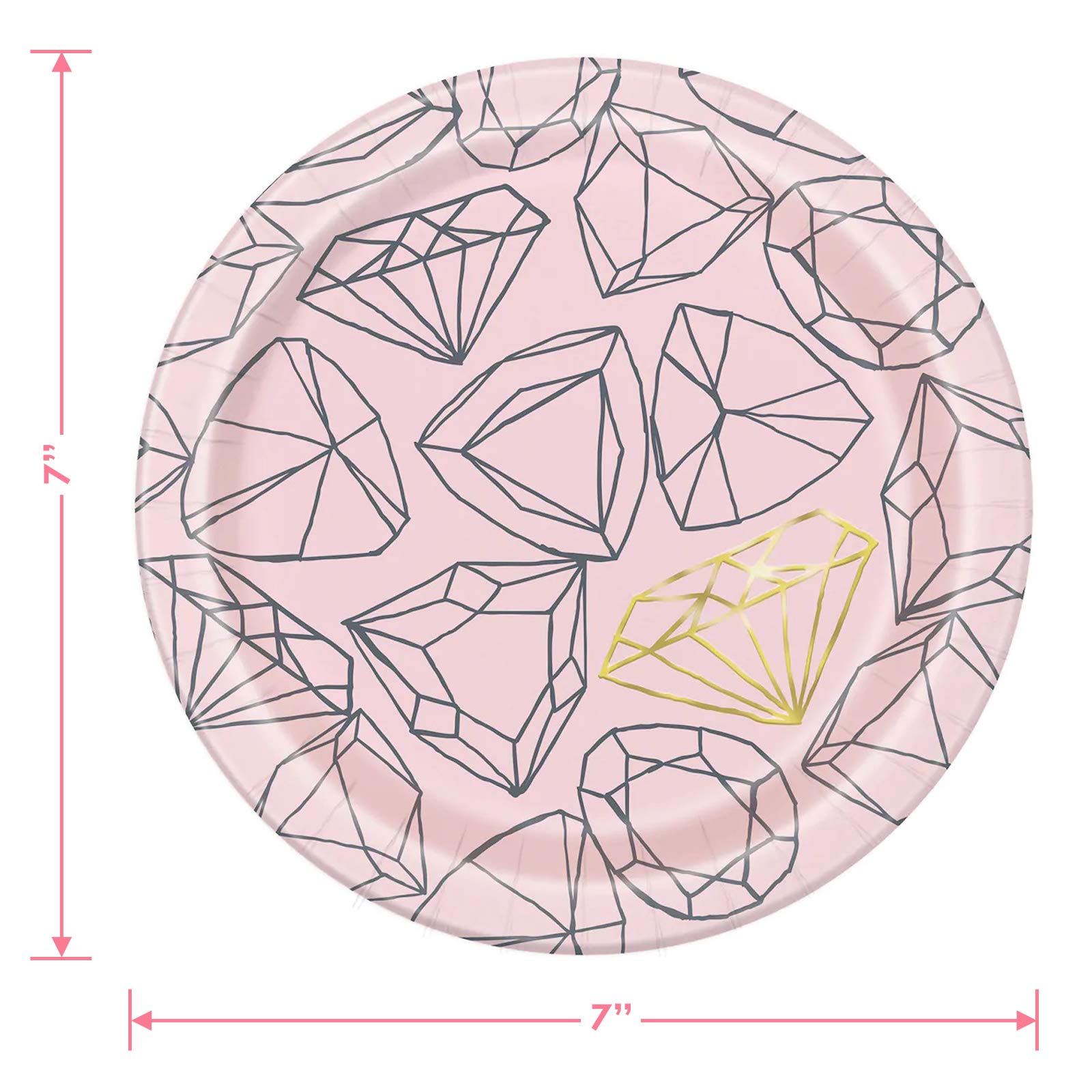Bachelorette Party Tableware Set - Pink & Gold Diamond Bride to Be Paper Plates & Napkins (16-Piece) for Engagement, Bridal Showers & Wedding Celebrations