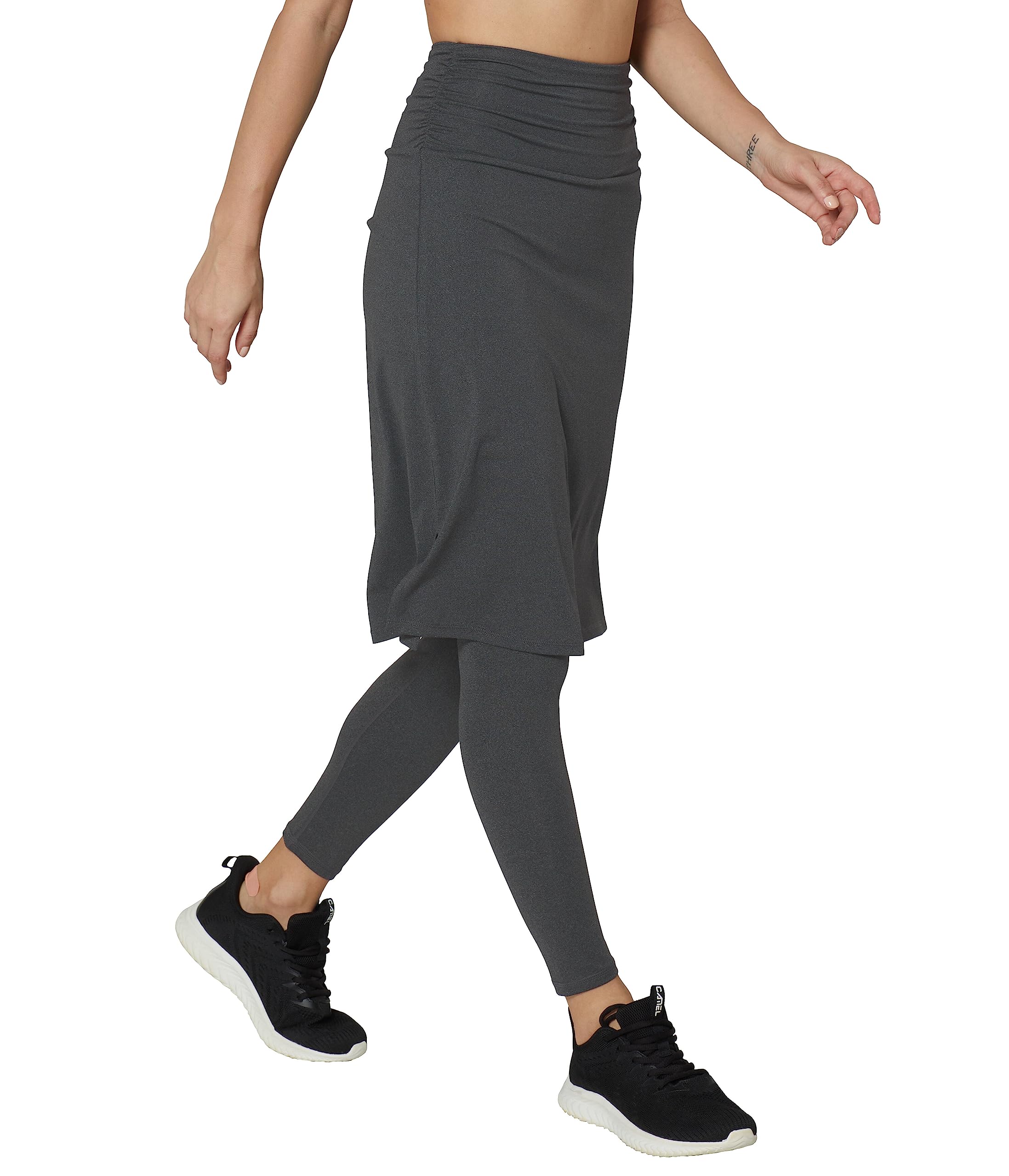 Cityoung Women's Skirted Leggings - Dressy Attached Skirt with Built-in Capri Leggings, Workout & Swim Cover-Up with Pockets - Perfect for Yoga, Beach & Casual Wear
