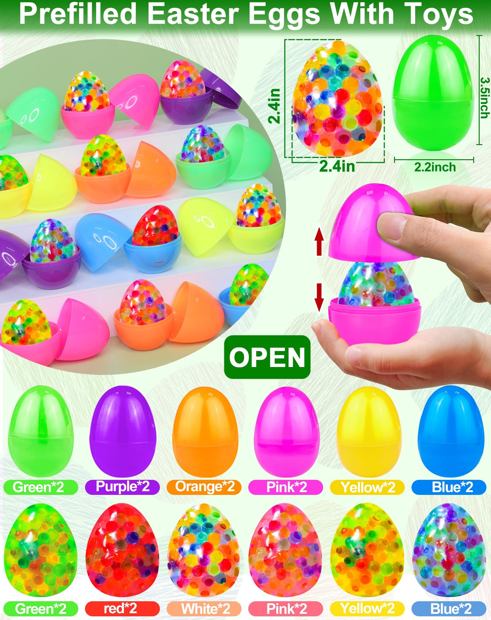 AMENON 12-Pack Light Up Easter Egg Fidget Stress Balls - Squishy Sensory Toys for Kids & Adults - Easter Basket Stuffers, Egg Hunt Party Favors & Stress Relief Gifts (Perfect for Classroom Rewards, Office Desk Toys & Anxiety Relief)