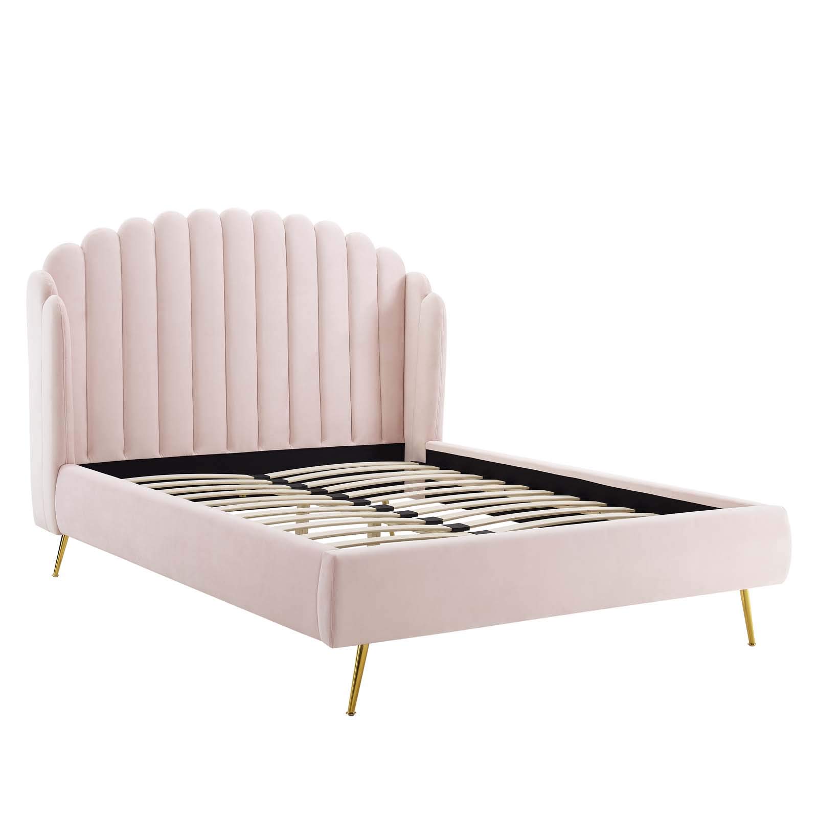 Modway Lana Queen Size Platform Bed Frame in Pink - Modern Minimalist Bedroom Furniture for Small Spaces & Studio Apartments