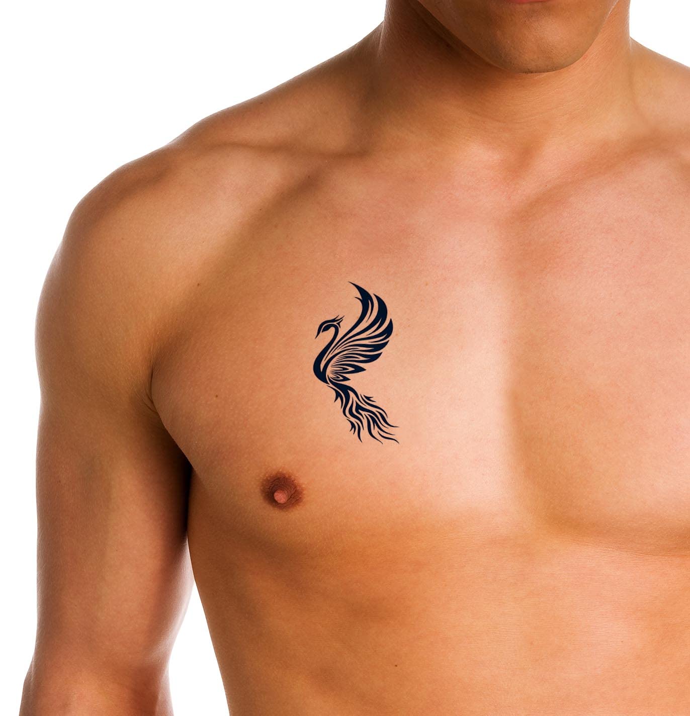 Long-Lasting 1-2 Weeks Semi-Permanent Temporary Tattoos for Adults - Phoenix Bird, Tribal Black Feather, Fire, White Cartoon Navy Blue Designs - Realistic Fake Tattoos for Men & Women - Chest, Neck, Arm Body Art (4 Sheets) - Perfect for Parties, Festivals, Cosplay & Self-Expression