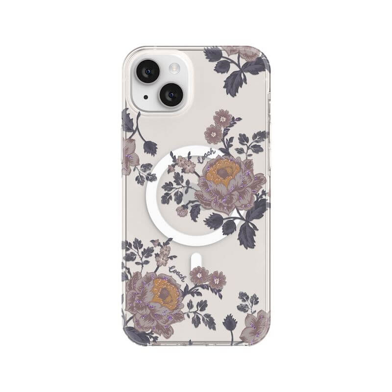 Coach MagSafe Compatible Case for iPhone 14 Plus - Moody Floral Purple Design | Slim Protective Cover with Wireless Charging | Perfect for Work, Travel & Everyday Use