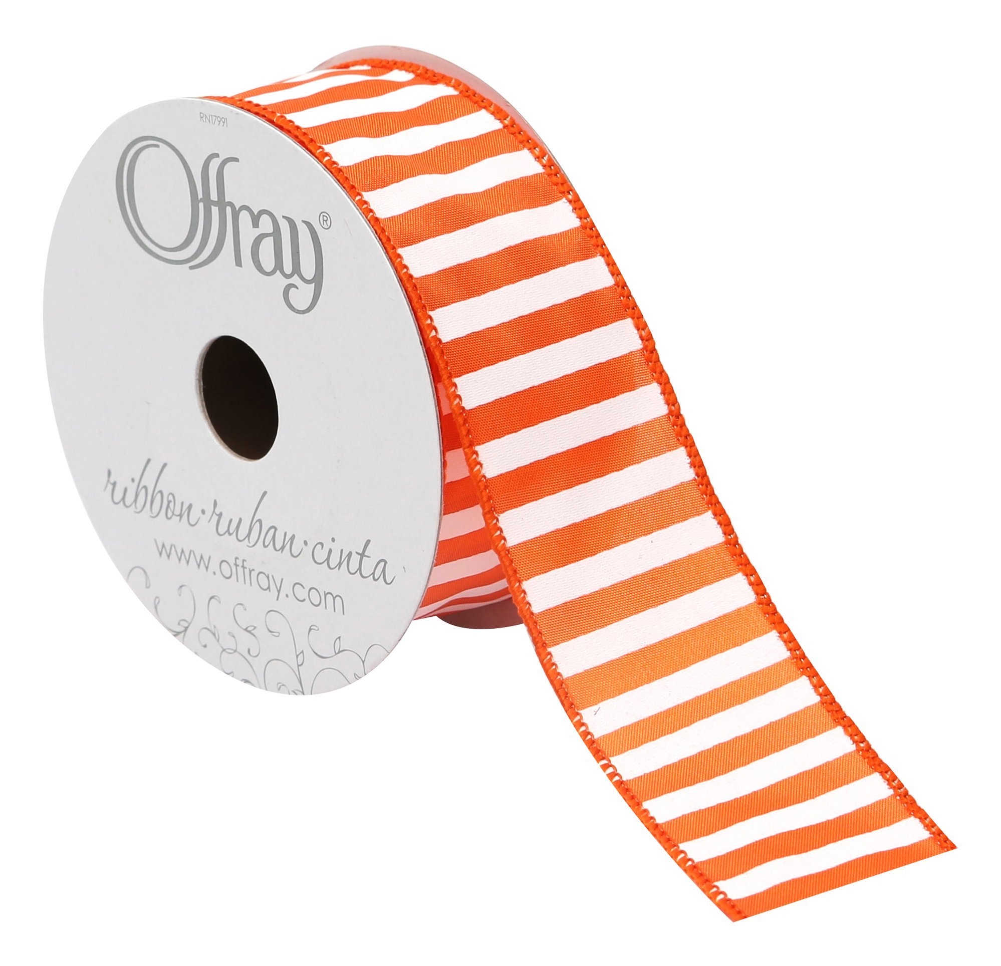 Berwick Offray 988785 Orange Stripe Wired Edge Ribbon - 10 Yards for Gift Wrapping, DIY Crafts, and Party Decorations