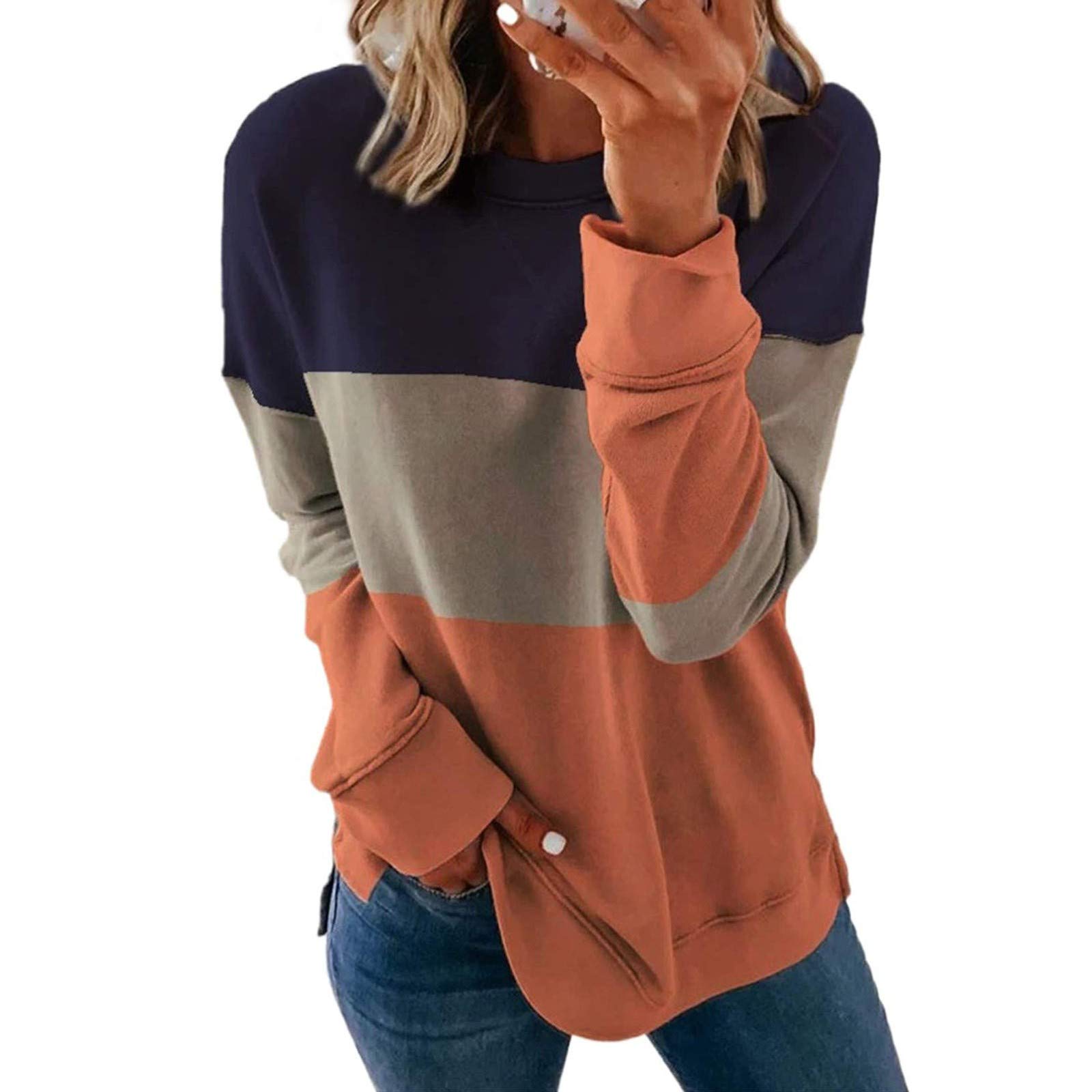 Eduavar Women's Long Sleeve Crewneck T-Shirt - Leopard Colorblock Casual Loose Pullover Blouse for Women & Girls | Fashion Top for Everyday Wear, Work & Outings