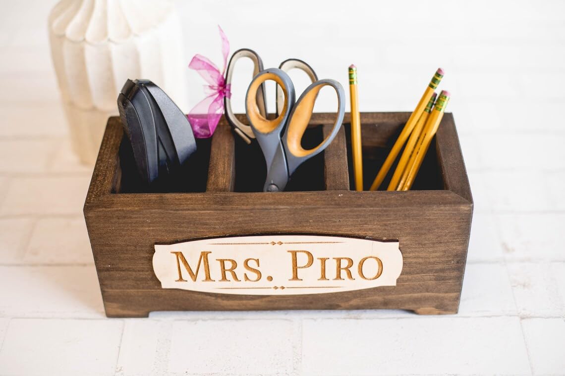 Personalized Wooden Planter Box with Custom Name - Teacher's Desk Nameplate & Office Organizer for Classroom Supplies, Home Decor, and Gift Ideas