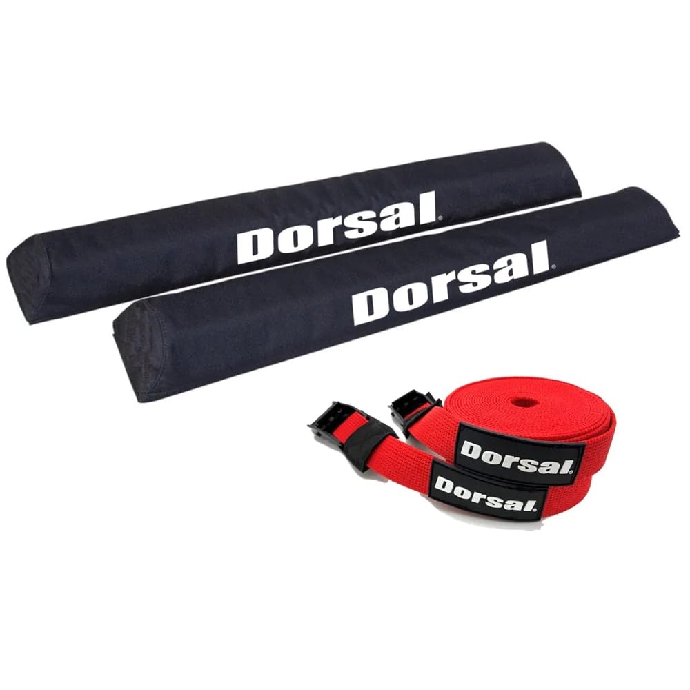 DORSAL Sunguard UV-Resistant Aero Roof Rack Pads with 15 ft Straps - No Fade Black PVC for Car, Surfboard, Kayak, SUP, Snowboard (20 Inch) - Perfect for Road Trips, Beach Adventures & Winter Sports