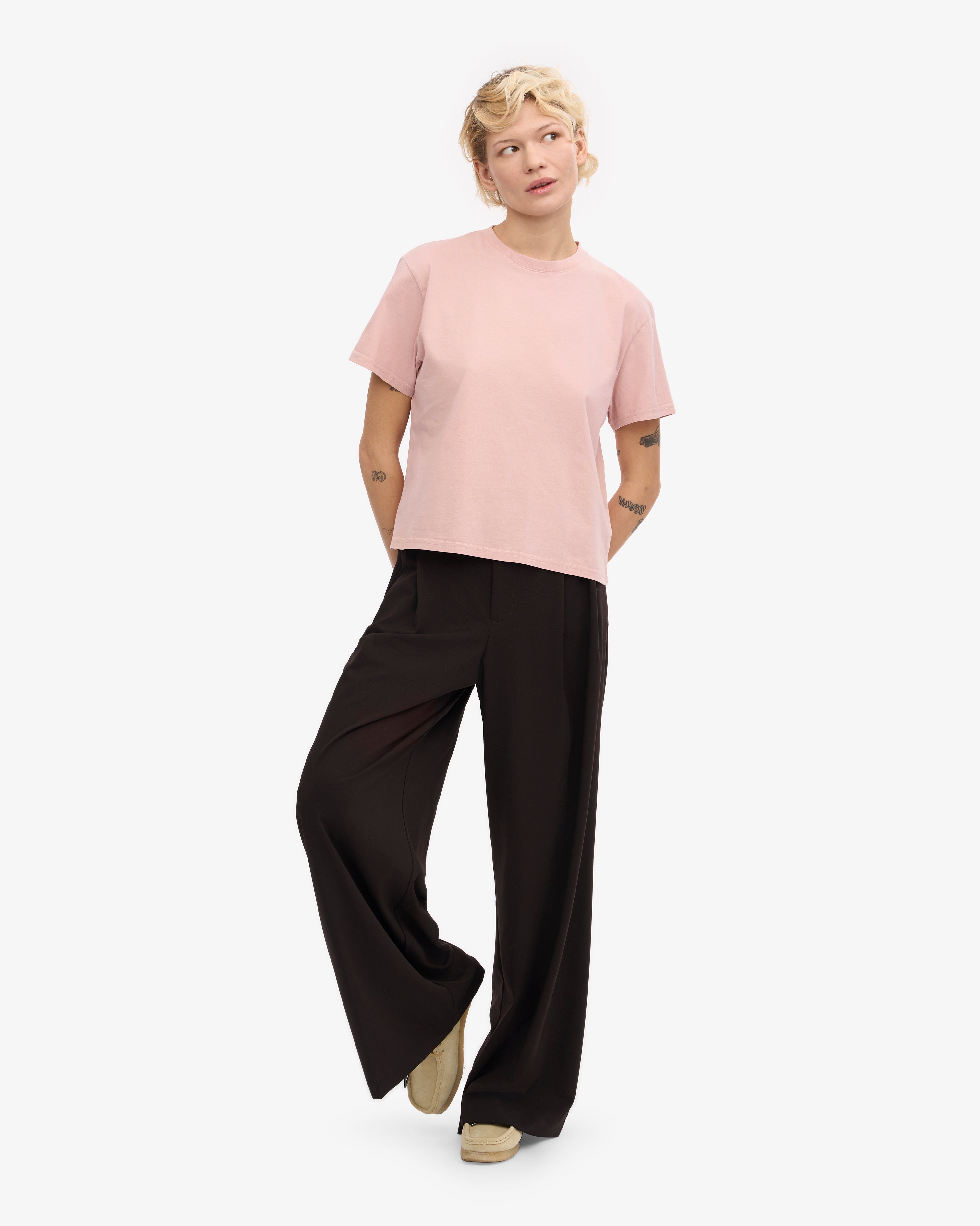 Organic Boxy Crop Tee - Soft Faded Pink Women's T-Shirt | Casual Streetwear, Summer Outfits & Layering Staple