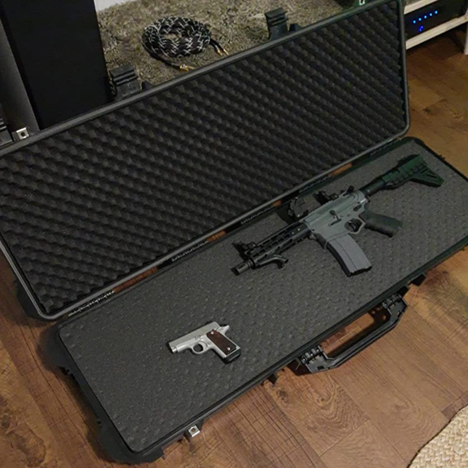MEIJIA Waterproof Rolling Rifle Case with Wheels & Foam - for Guns, Shotguns, Airsoft - Outdoor & Range Use