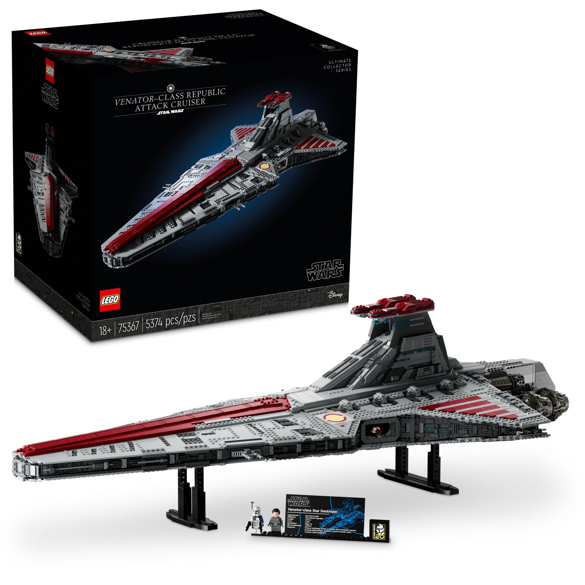 LEGO Star Wars Venator-Class Republic Attack Cruiser Building Set (75367) with Captain Rex Minifigure - Ultimate Collector Series, May The 4th Exclusive, Perfect Star Wars Gift for Fans | Stress Relief Activity, Clone Wars Display Model & Collector's Showpiece