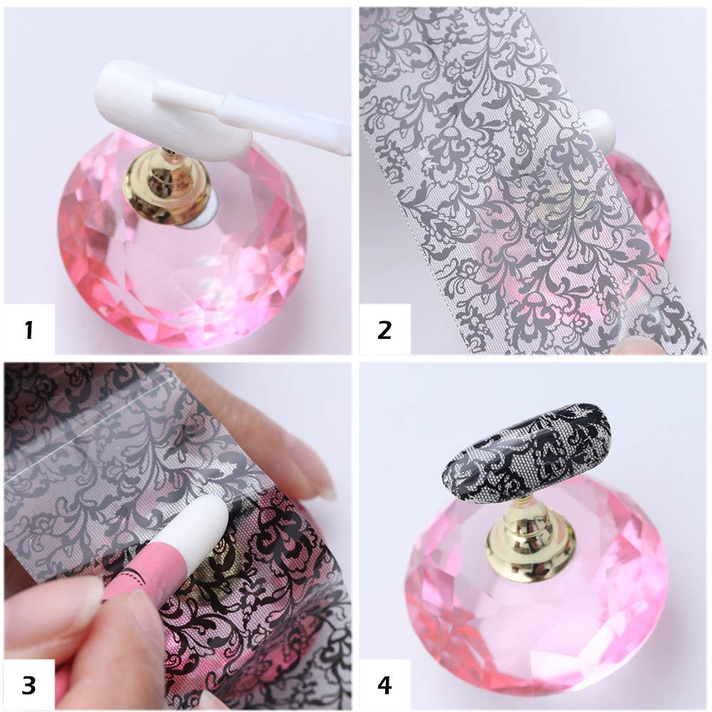 20 Rolls White & Black Holographic Lace Nail Foil Sheets - DIY Nail Art Transfer Foil for Manicure, Nail Stickers & Decals - Perfect for Salon, Home Nail Designs & Party Nail Decorations