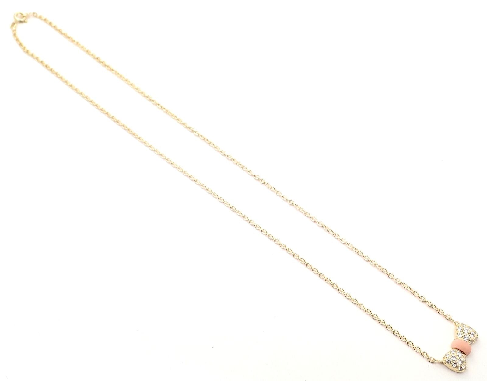Authentic Van Cleef & Arpels 18k Yellow Gold Diamond Coral Bow Pendant Necklace - Luxury Jewelry Gift for Women, Perfect for Weddings & Special Occasions