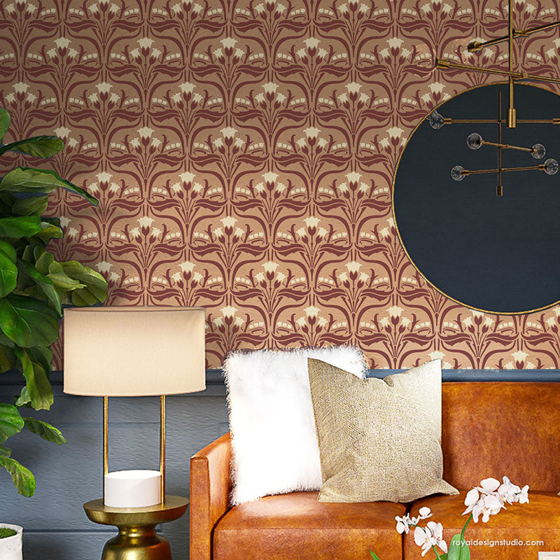 Aubrey Nouveau Floral Wall Stencil - Reusable DIY Painting Template for Home Decor, Bedroom, Nursery & Living Room Wall Art Projects