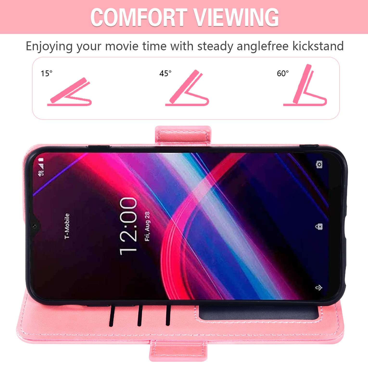 ASUWISH Wallet Case with Tempered Glass Screen Protector & Wrist Strap for T-Mobile Revvl 4 Plus (TCL Revvl 4+) - Rose Gold | Flip Cover & Phone Protection for Everyday Use