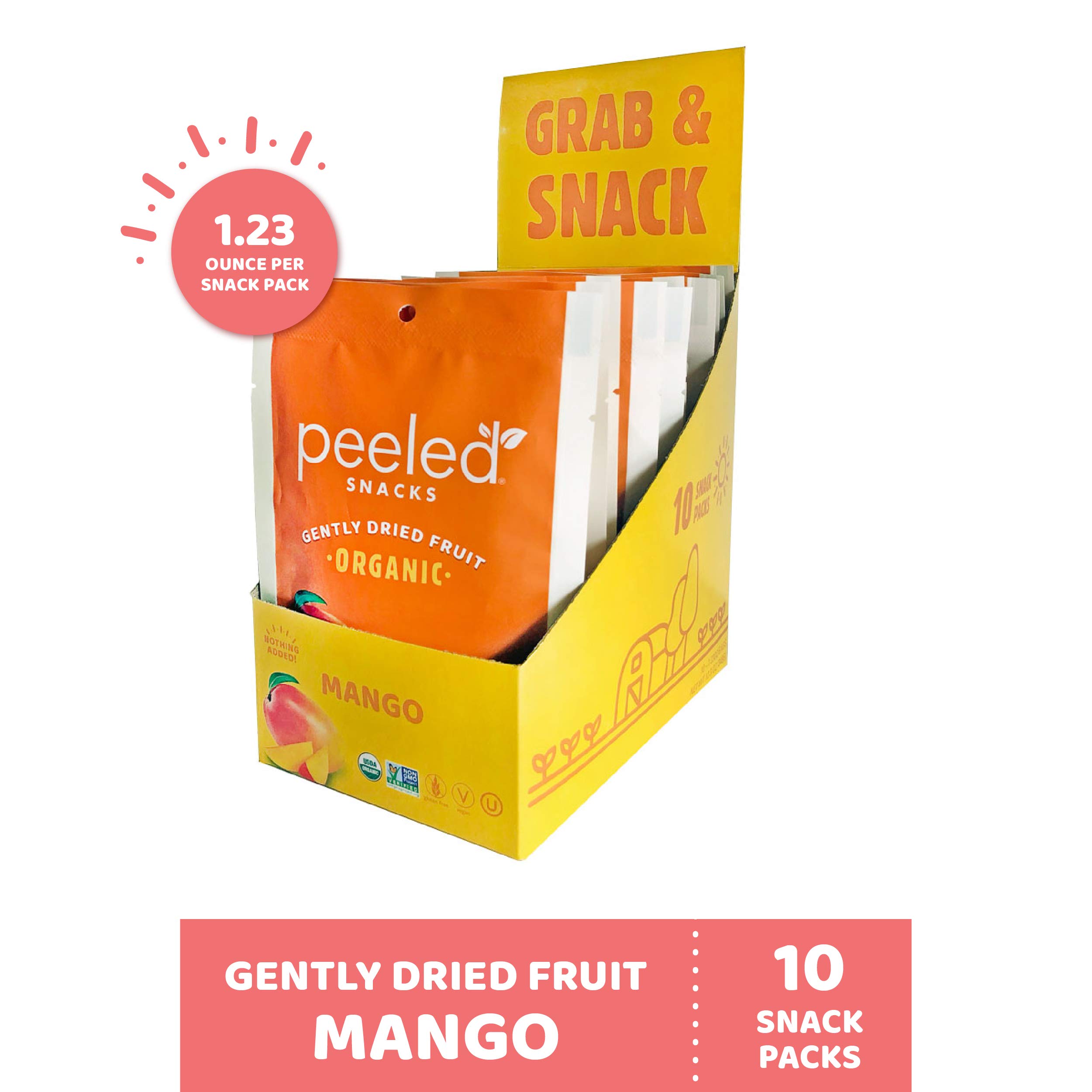 Organic Dried Mango Snacks - Vegan, Gluten-Free, Non-GMO Healthy Fruit Treats for Kids & Adults - 1.23 Oz Pack of 10 - Perfect for Lunch Boxes, Travel, Hiking & Office Snacking