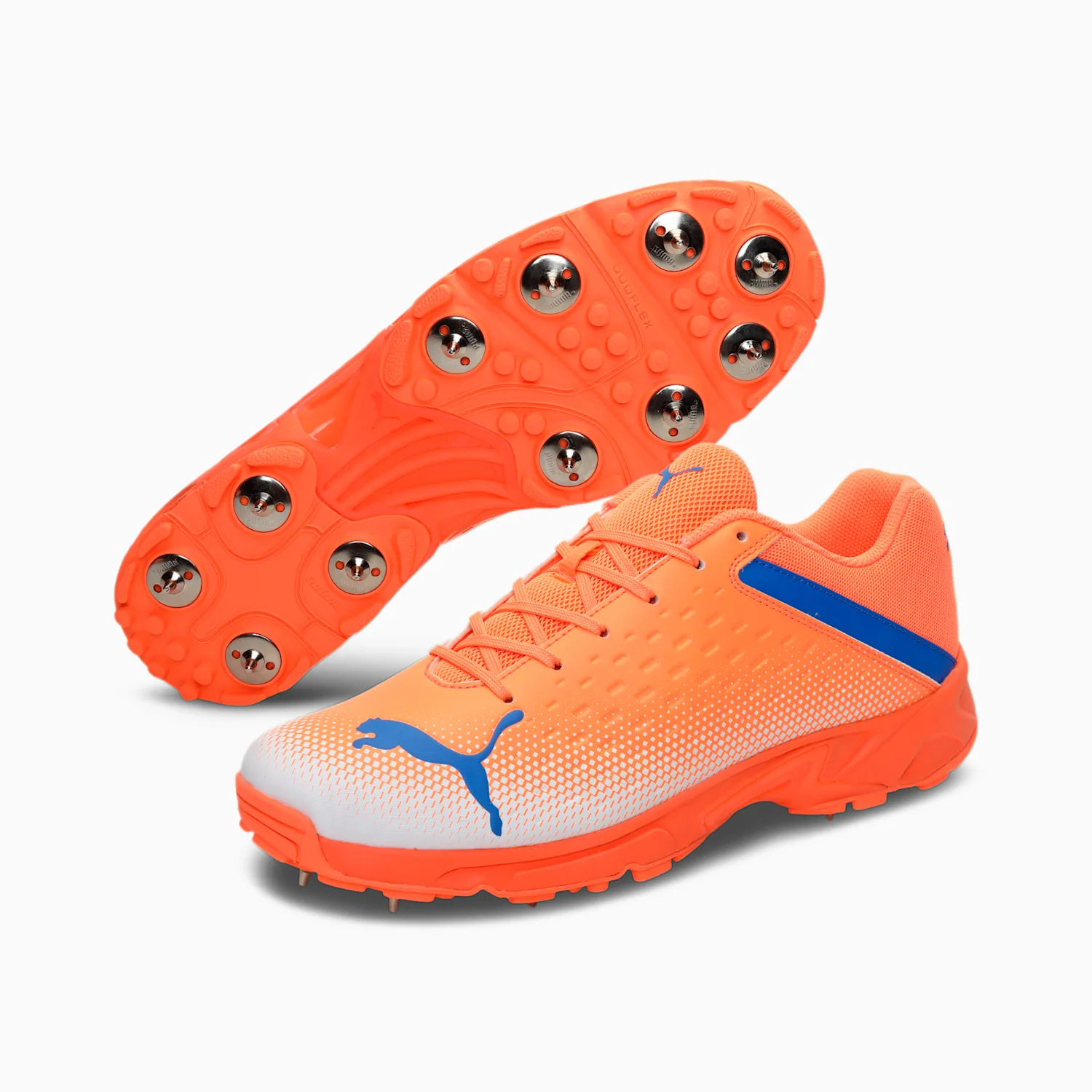 Puma Spike 22.2 Cricket Shoes - Neon Citrus & Bluemazing White Metal Spikes for Men | Lightweight Performance Footwear for Professional Cricket Matches & Training