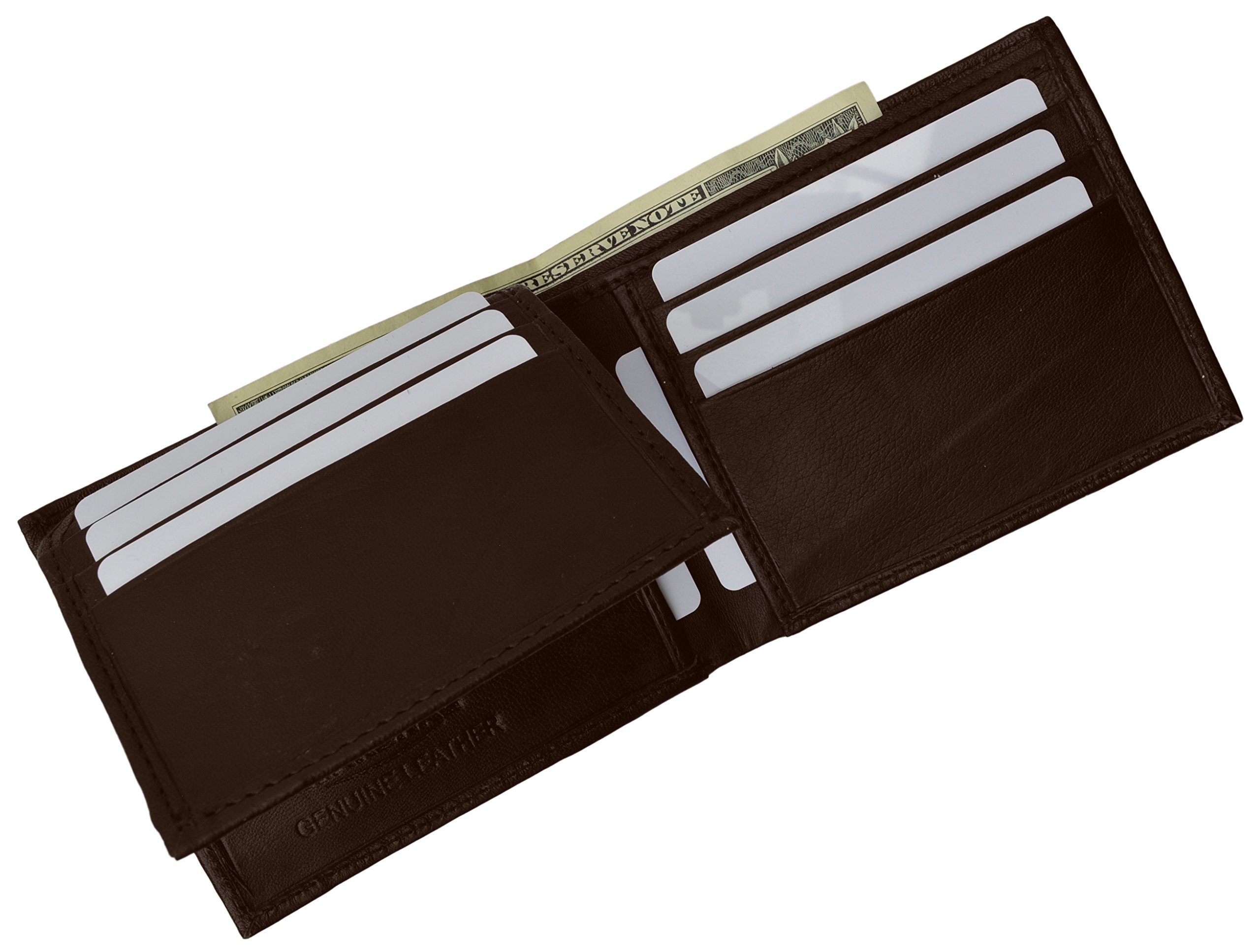Genuine Leather Men's Bi-Fold Wallet with Fixed Flip-Up ID Window - Brown | Slim RFID Blocking Wallet for Everyday Carry & Travel