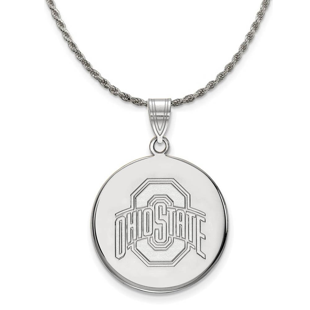 NCAA Sterling Silver Ohio State Logo Disc Necklace with Black Bow - Perfect for Game Day, Graduation Gifts & Buckeye Fans