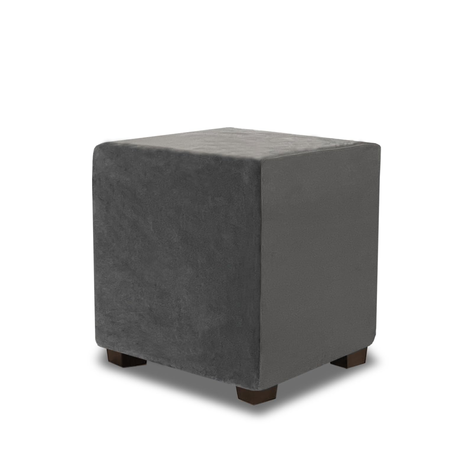 Stretch Velvet Ottoman Cover Square Small - Soft Thick Fabric Slipcover for Storage Ottoman, Footstool & Footrest - Grey, 1PC - Perfect for Living Room, Bedroom & Home Decor