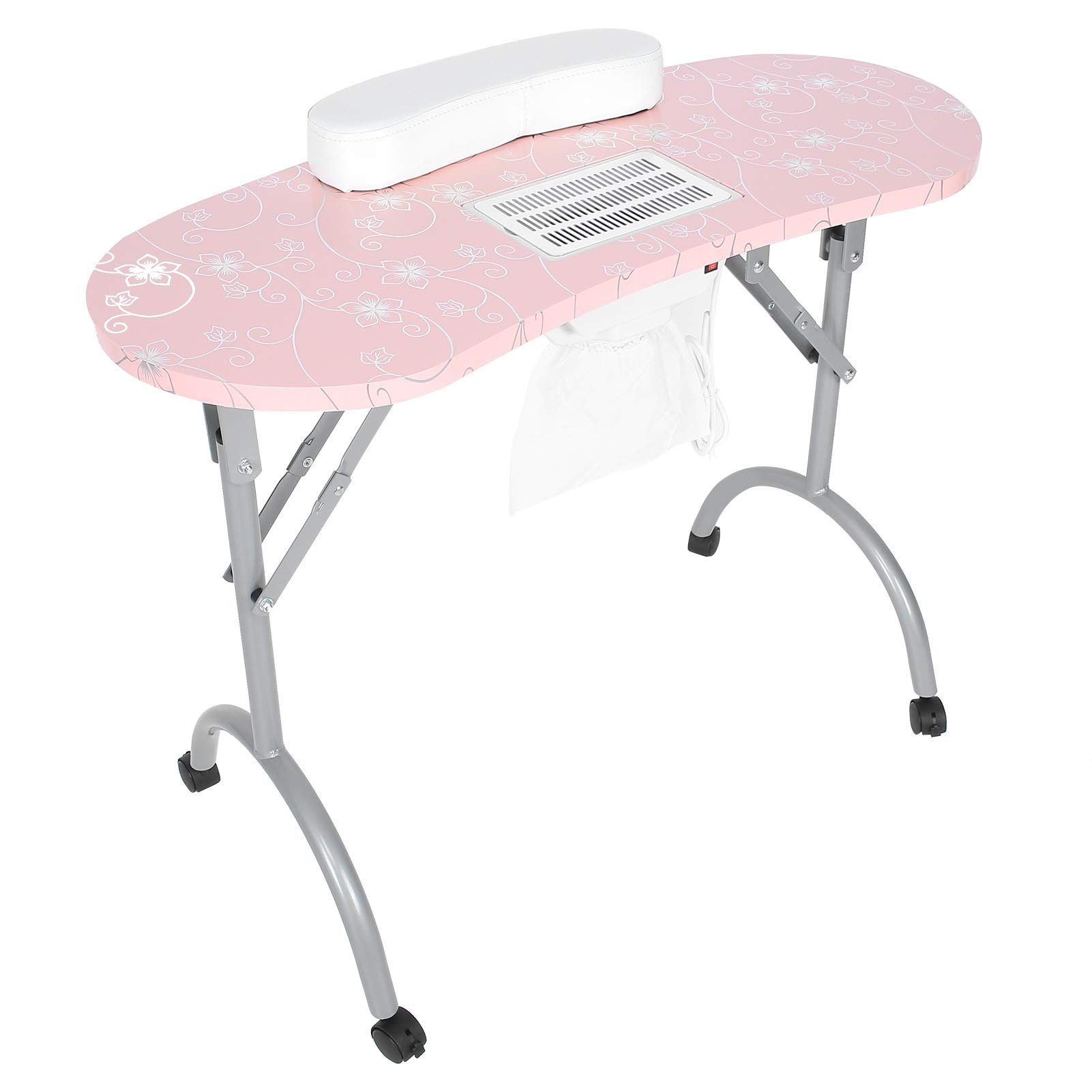 Uxsiya Acetone-Proof Professional Folding Nail Table - Portable Manicure Table with MDF Top for Salon & Home Use (110V US Standard) - Perfect for Nail Technicians, DIY Manicures & Small Spaces