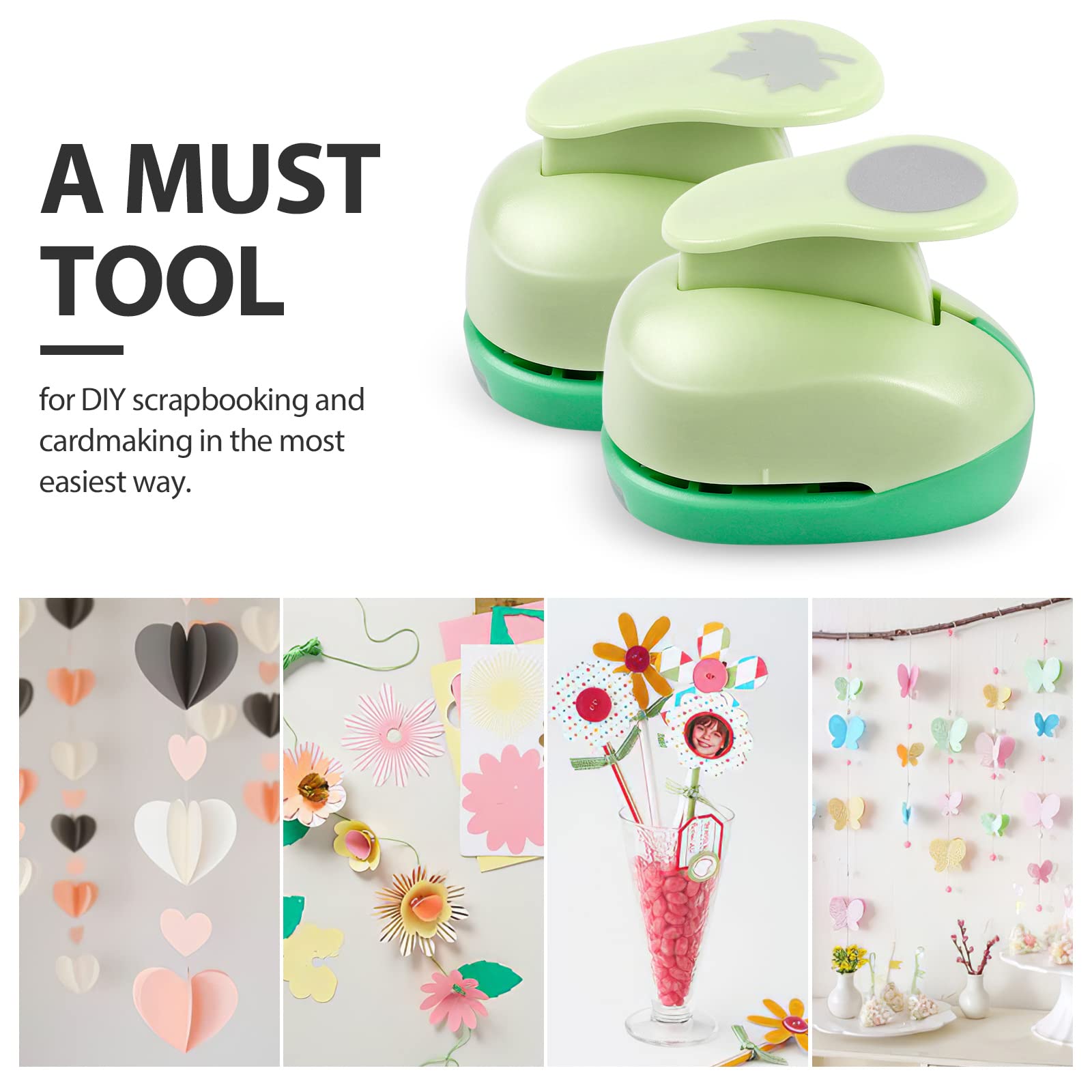 UCEC 6-Piece Paper Punch Set for Crafting - 1 Inch Heart, Circle, Star, Butterfly, Maple Leaf & Flower Hole Punchers | Perfect for DIY Scrapbooking, Card Making, Gift Wrapping & School Projects